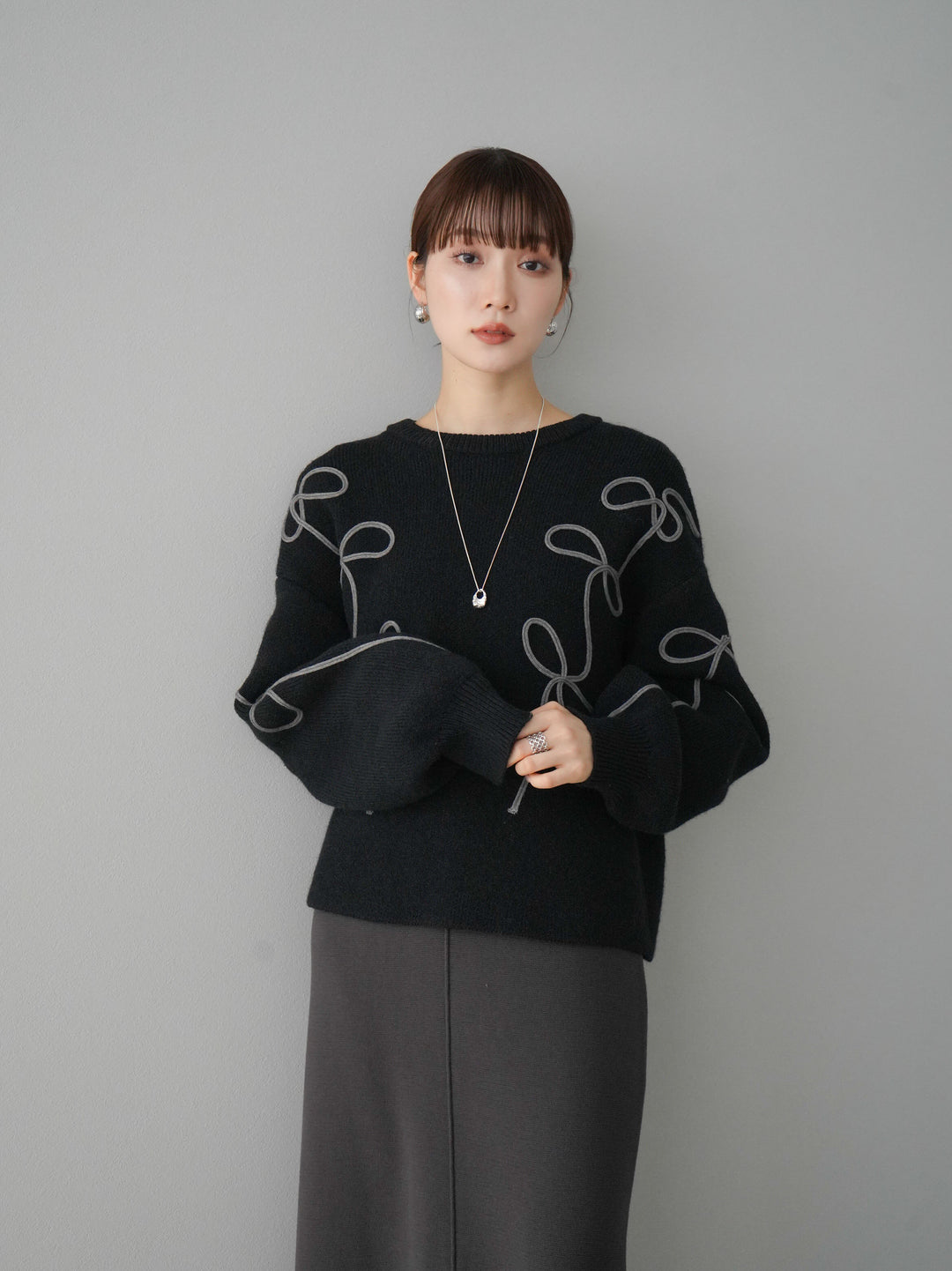 [預訂] 方領針織洋裝/炭灰