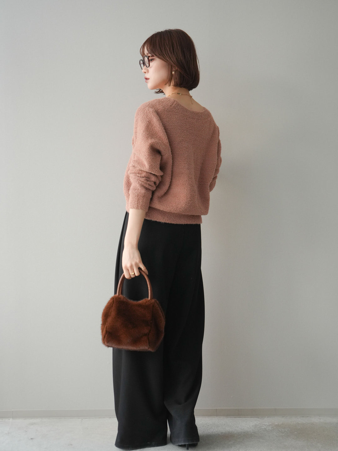 [SET]ゴールドボタンモールニットカーディガン+ベルトループデザインワイドパンツ(2set)