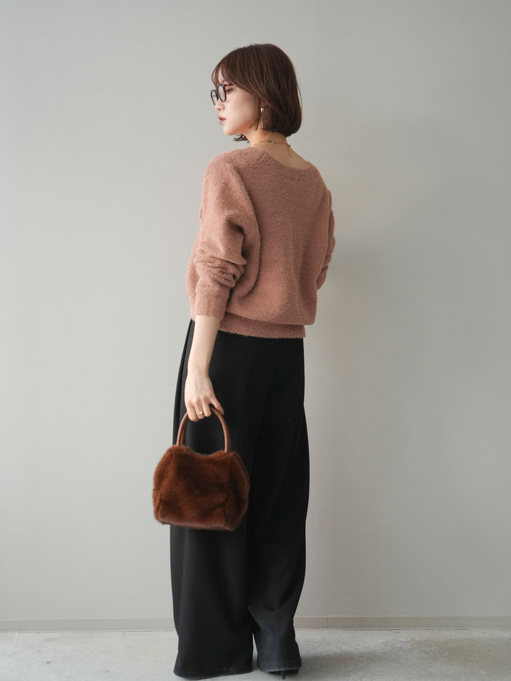 [SET]ゴールドボタンモールニットカーディガン+ベルトループデザインワイドパンツ(2set)