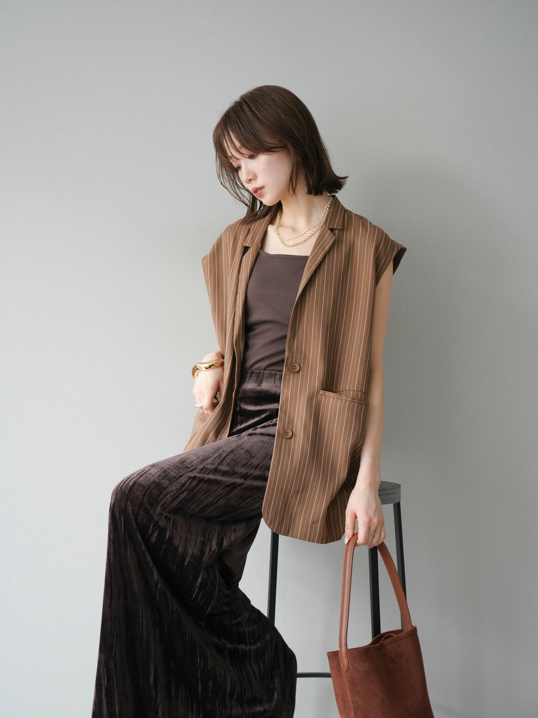 [予約]ヘリンボーンストライプジレ/ブラウン