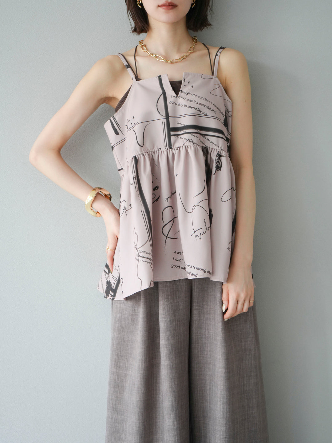 [予約]ペイント柄キャミソール/ベージュ