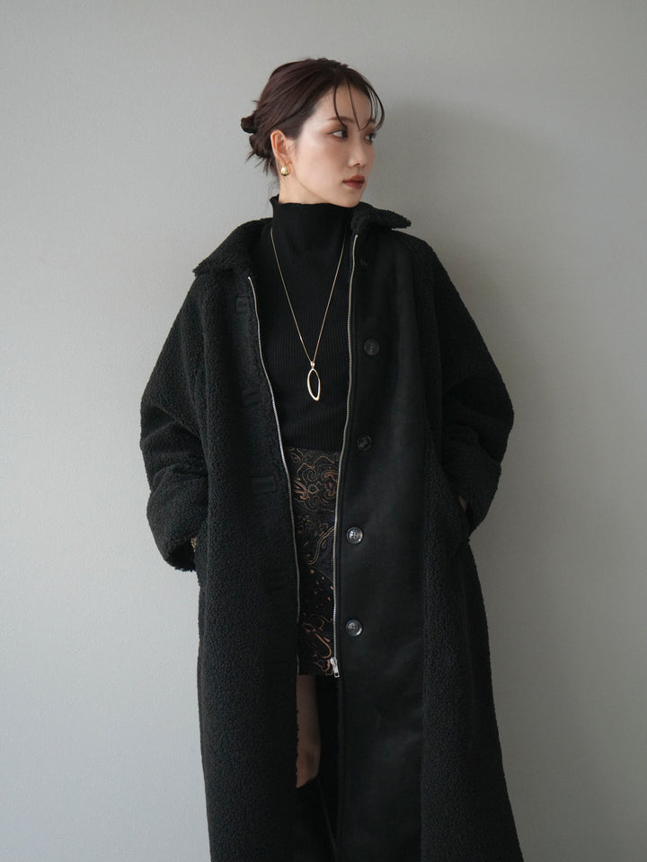 [予約]ボアxムートンロングコート/black