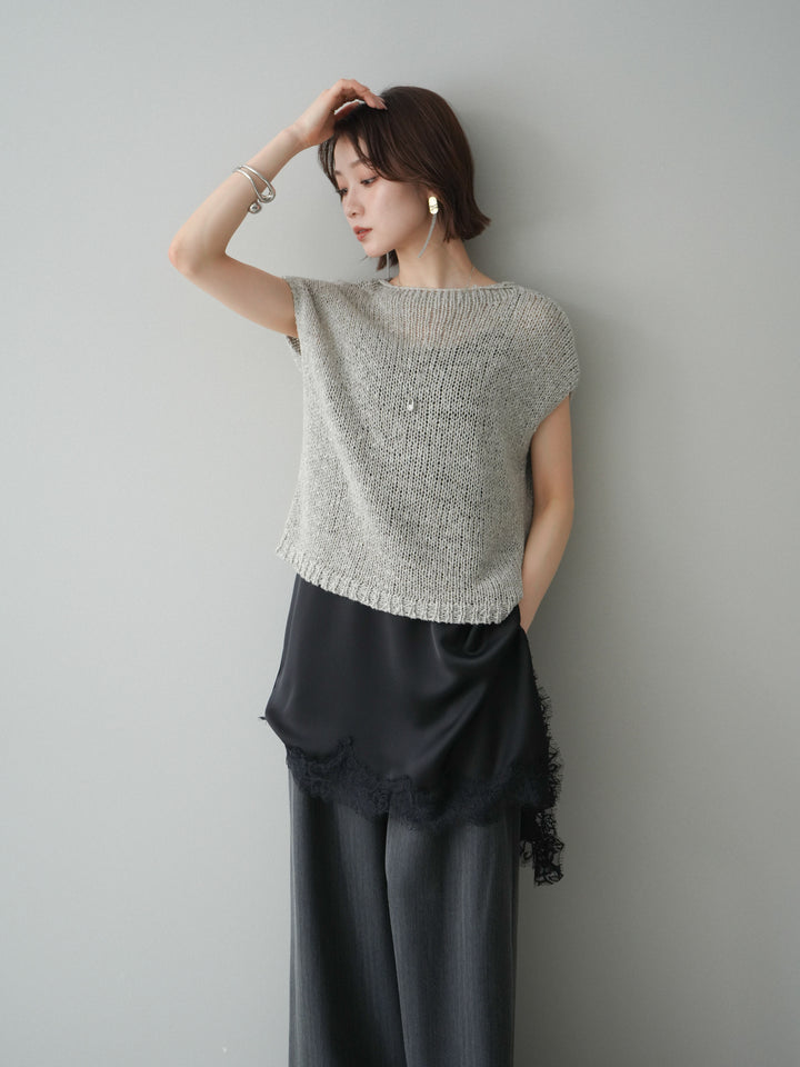 [予約]テープヤーンノースリーブニットトップス/gray