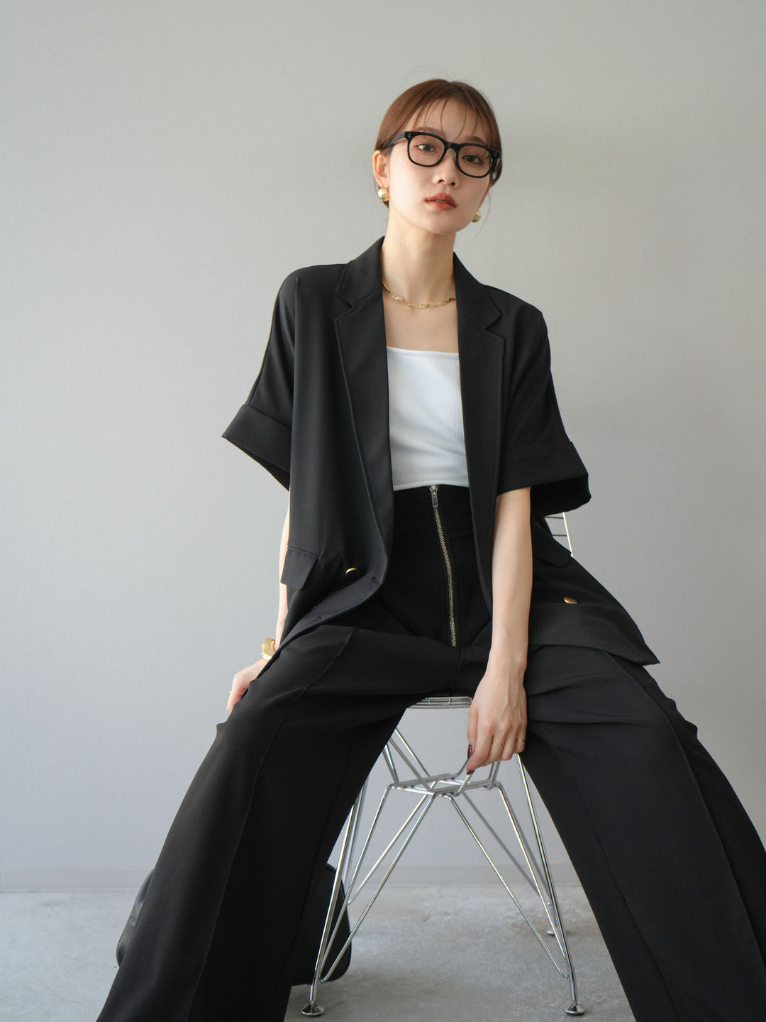 [預購] 金色紐扣半身夾克/黑色