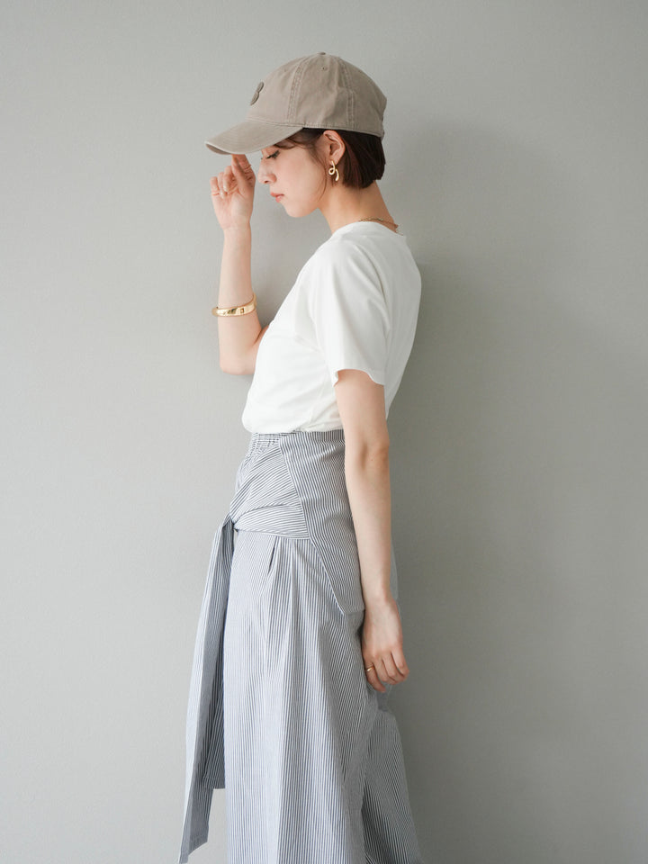 [SET]ビスチェデザインTシャツ+ウエスト巻きストライプイージーパンツ(2set)