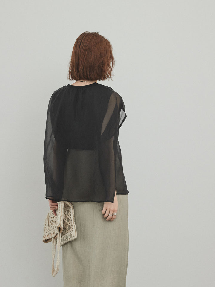 [SET]コンパクトスムースシアーレイヤードトップス+ワッシャーサテンレイヤードスカートパンツ(2set)