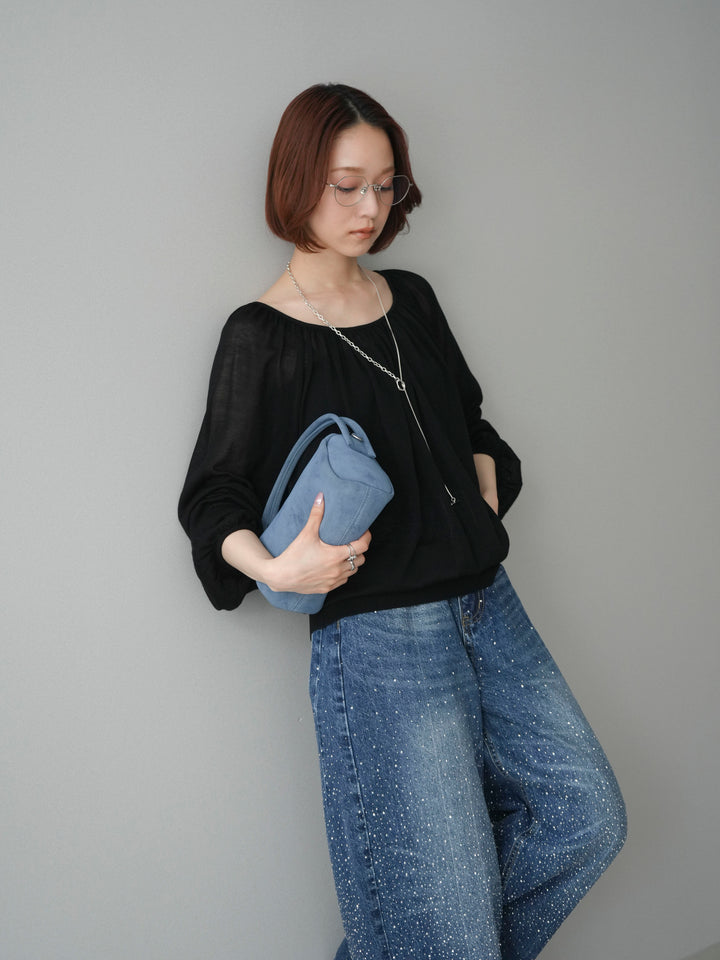 [予約]Uネックギャザーニットプルオーバー/black