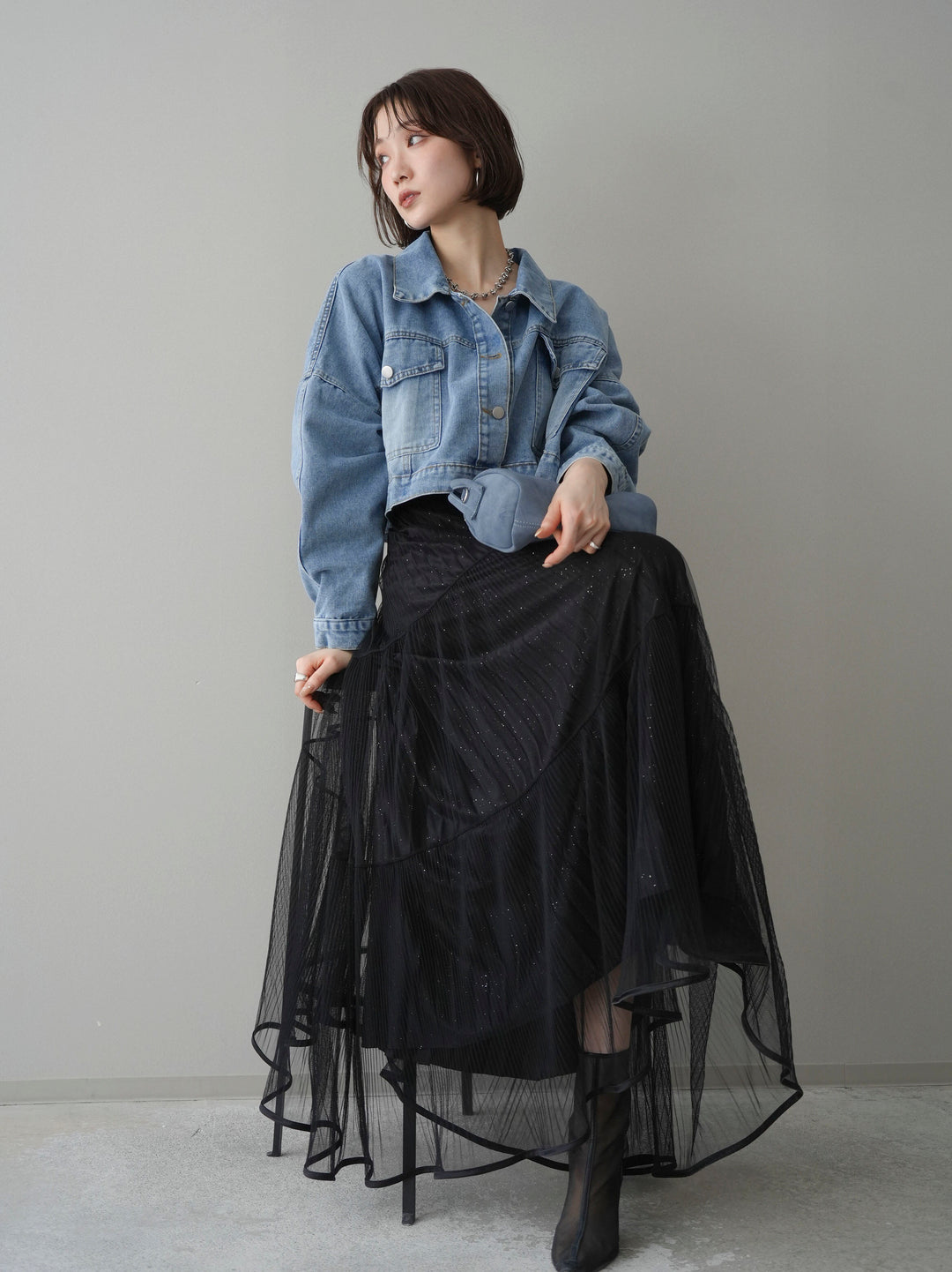 [予約]デニムショートシャツジャケット/blue