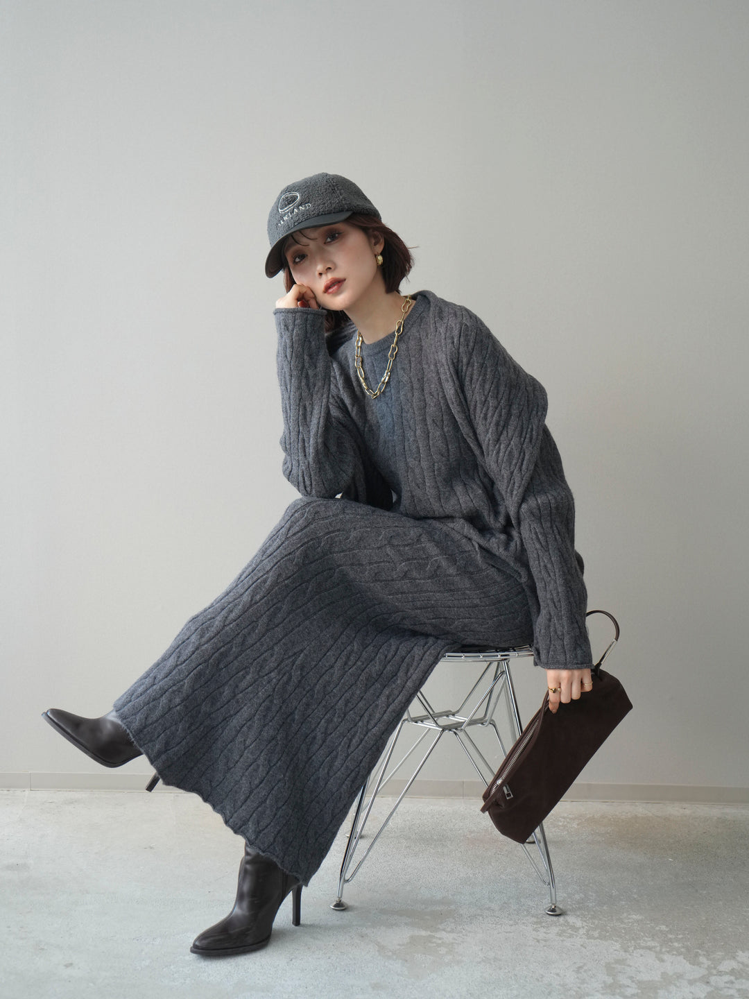 [SET]ストール付ケーブルニットプルオーバー&ロングスカートSET UP(2set)