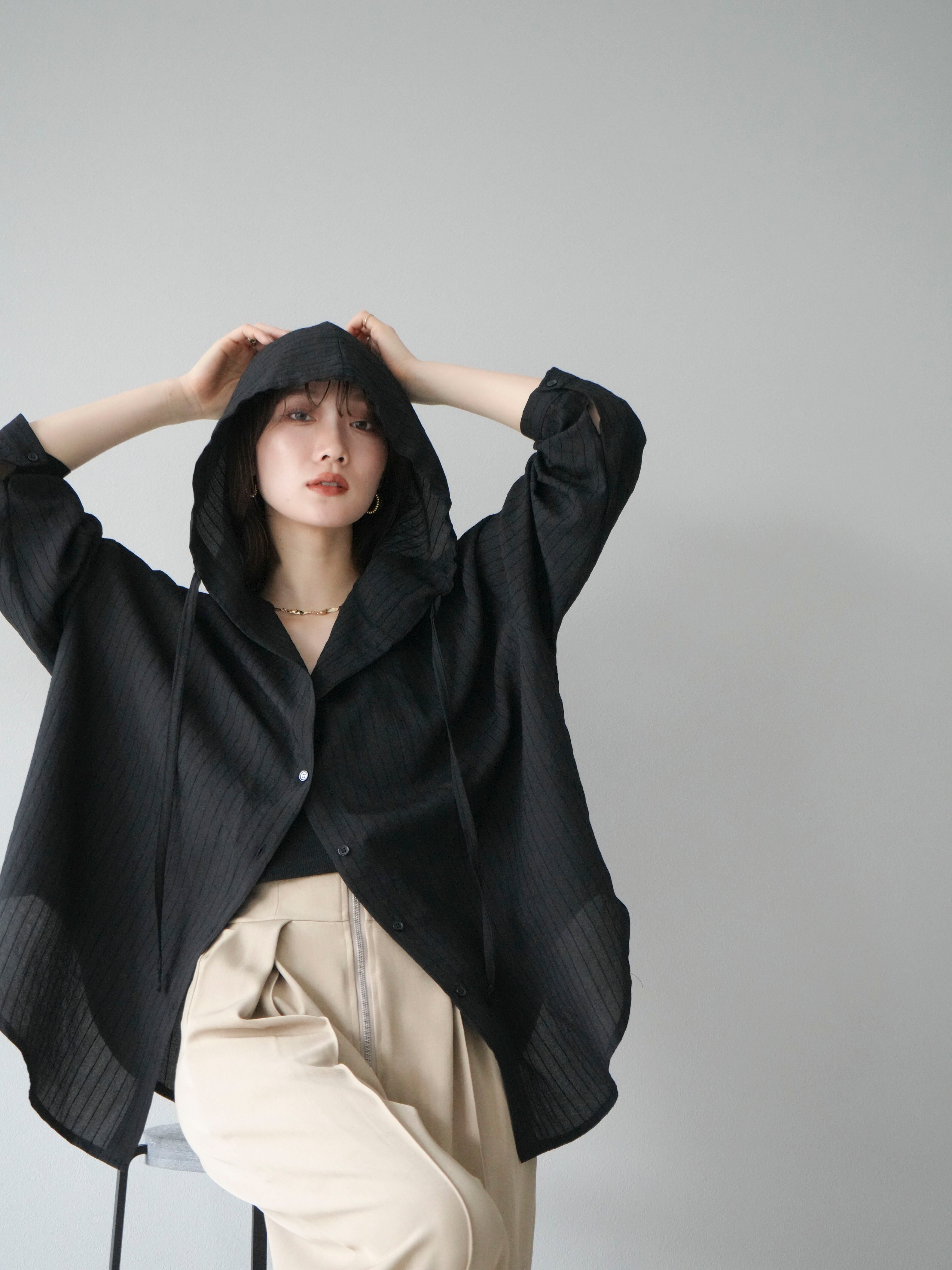 予約]ワッシャーストライプフーディーシャツ/ブラック – Lumier