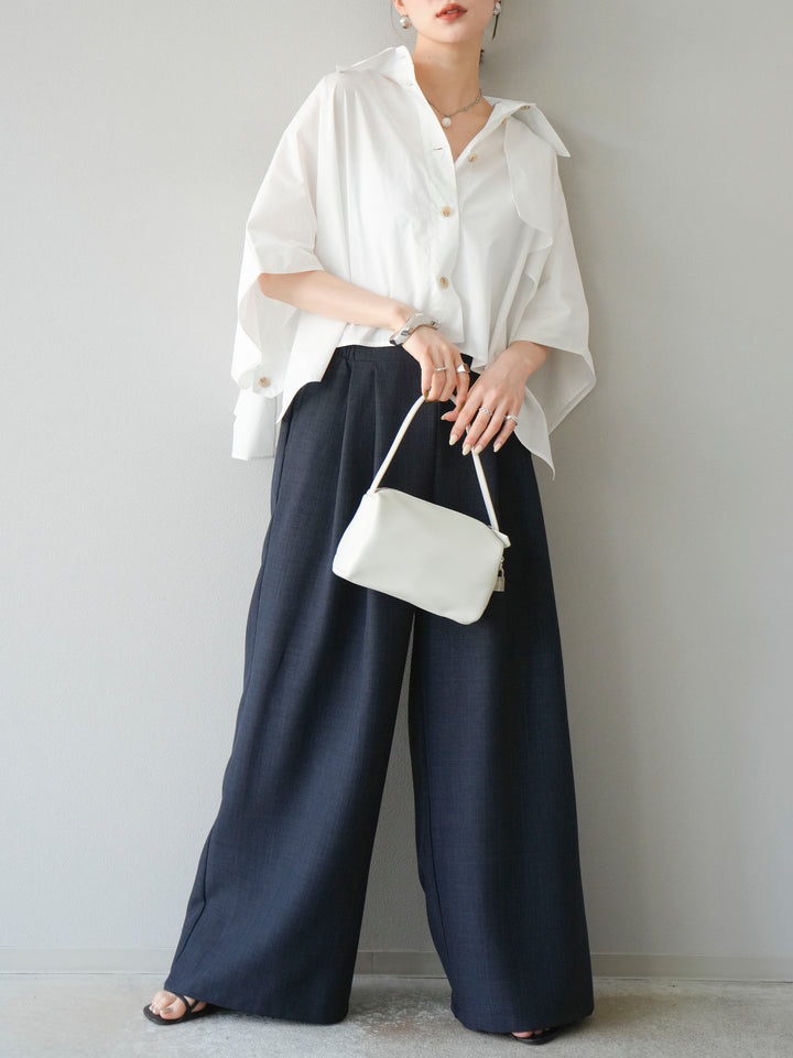 [SET]ポンチョショートシャツ+リネンライクイージーワイドパンツ(2set)