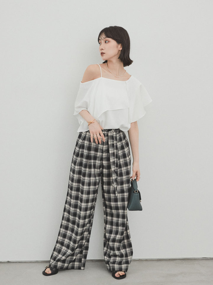 【預購】格紋寬褲/黑色