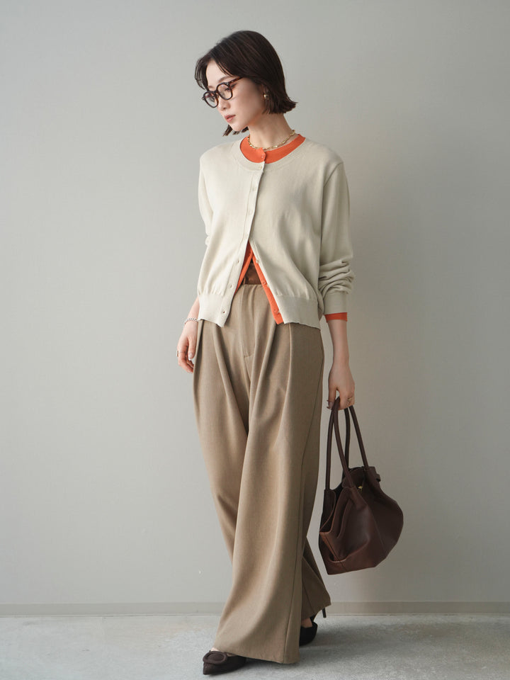 [予約]サテンベルトタックワイドパンツ/beige