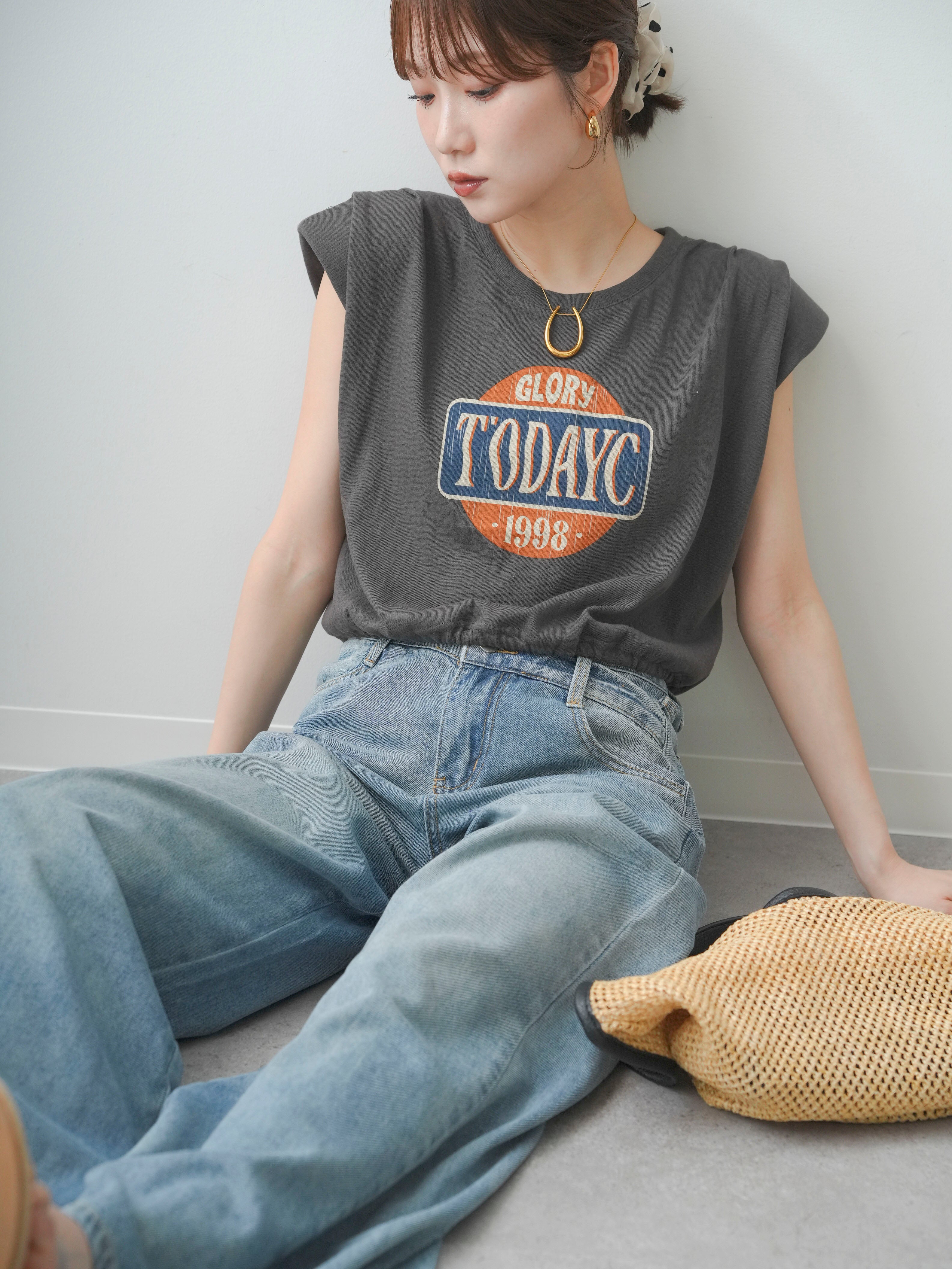 SET]ヴィンテージロゴドロストTEE+アシンメトリーウエストワイドデニム