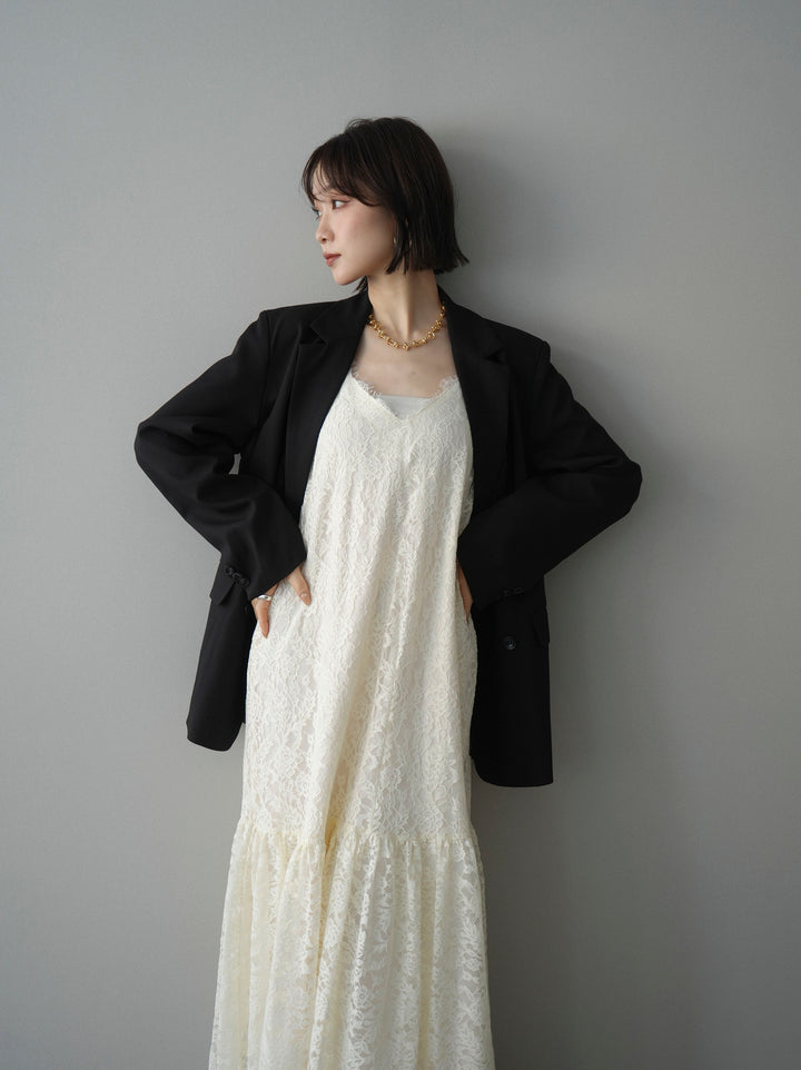 [SET]ギャザー切替レースキャミワンピース+ダブルブレストオーバージャケット(2set)