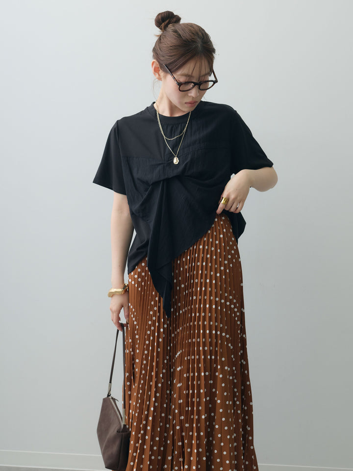 [SET]ラッフルドッキングTEE+ドットアコーディオンプリーツスカート(2set)
