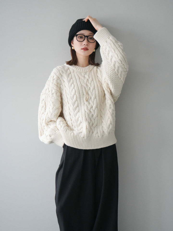 [予約]ボリュームケーブルニットプルオーバー/beige