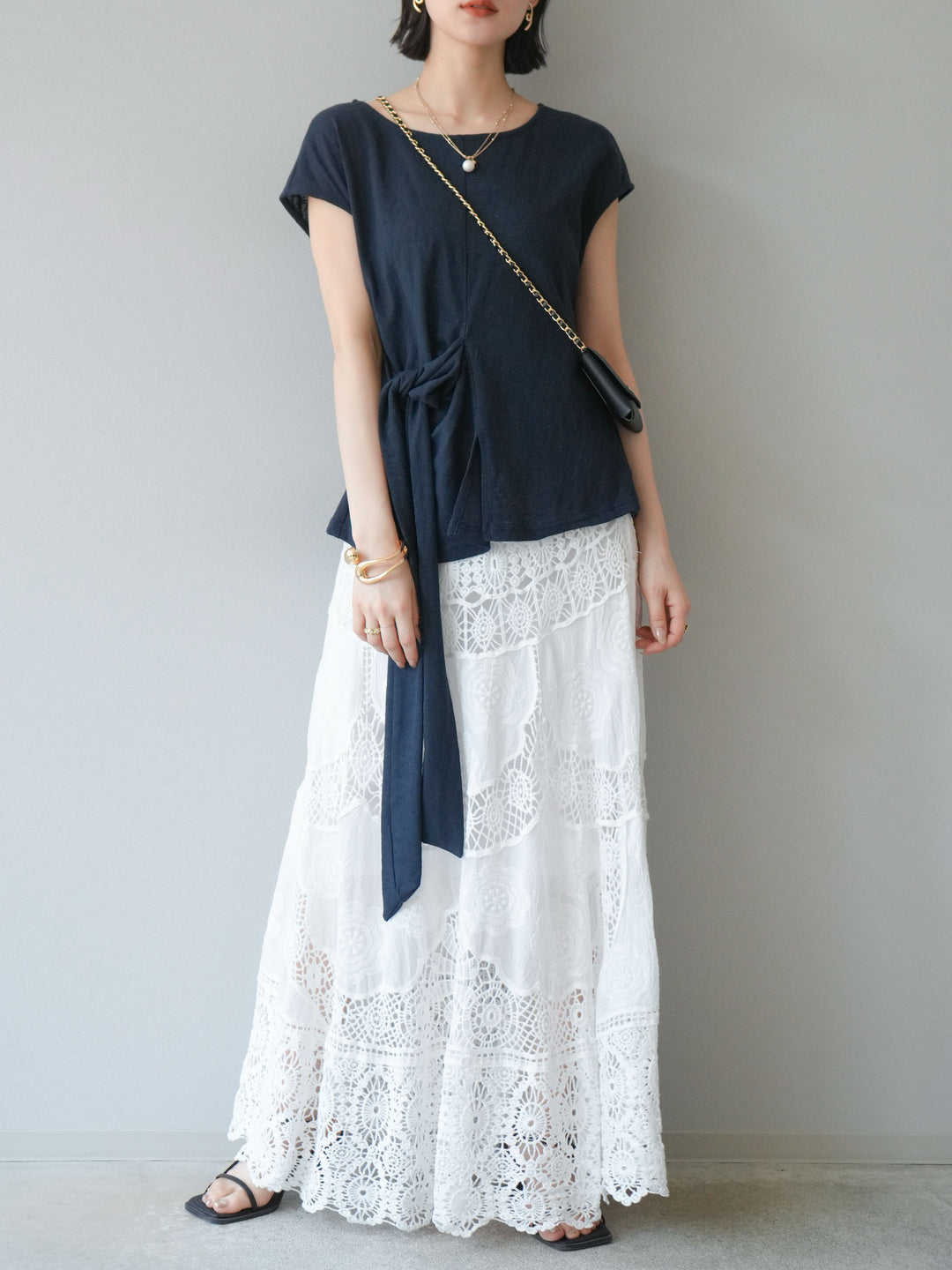 [予約]フロント巻きデザインカットソー/ネイビー