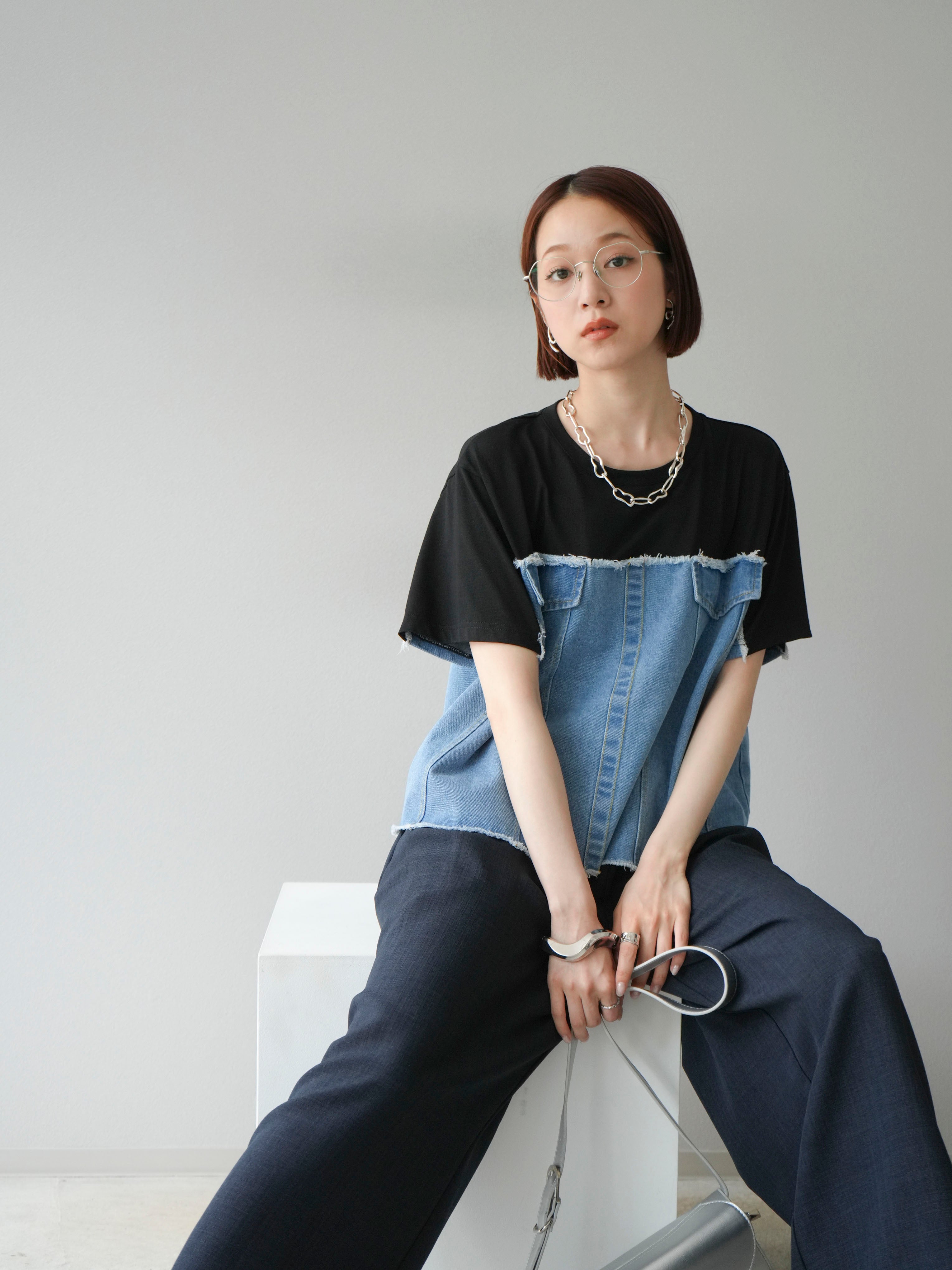 予約]デニムドッキングTシャツ/ブラック – Lumier