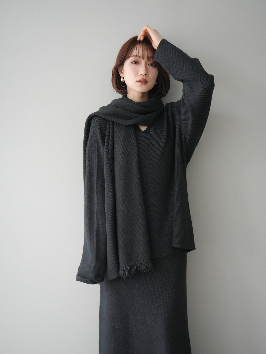 [SET]ストール付キーネックニットSET UP