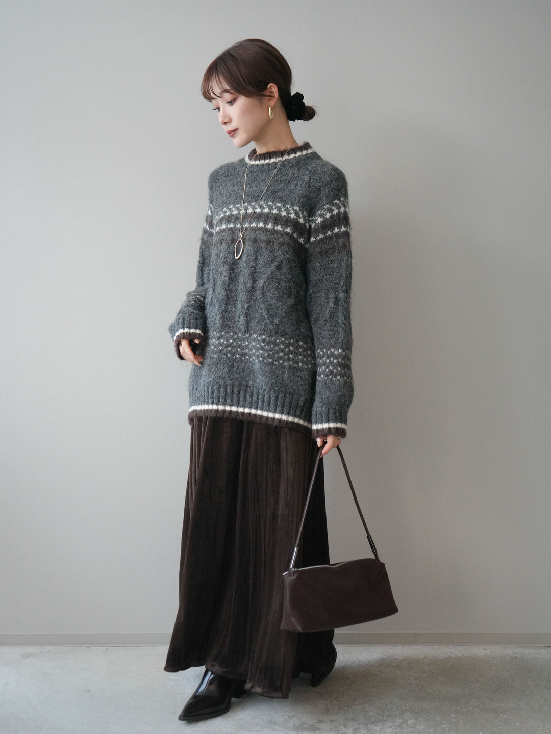 [予約]ワッシャーベロアプリーツスカート/brown