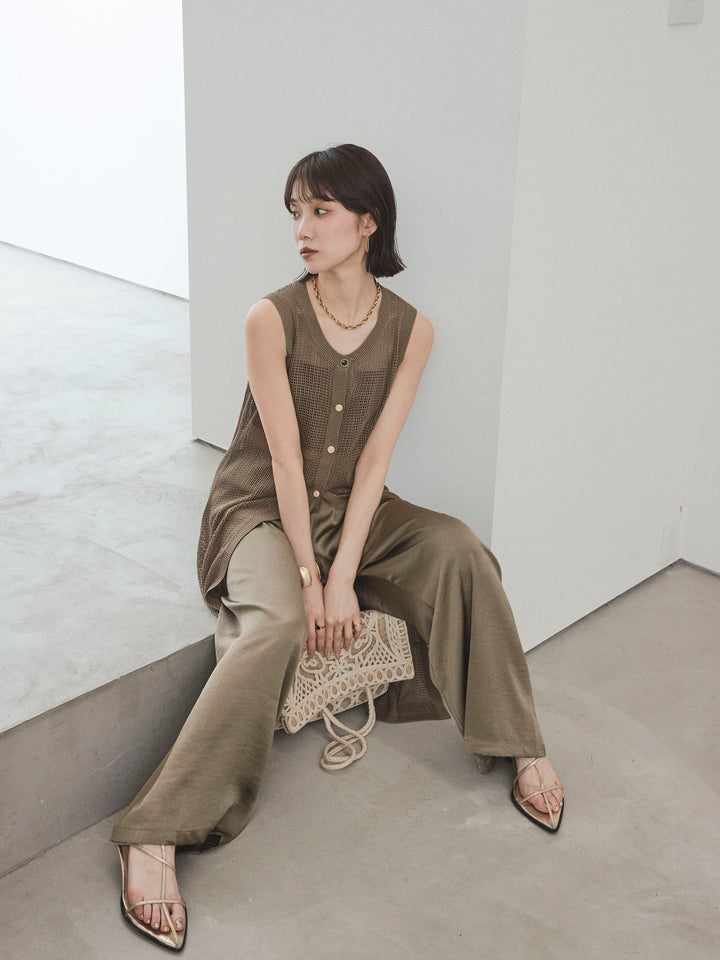 [SET]アソートボタンニットロングジレ+サテンイージーパンツ(2set)