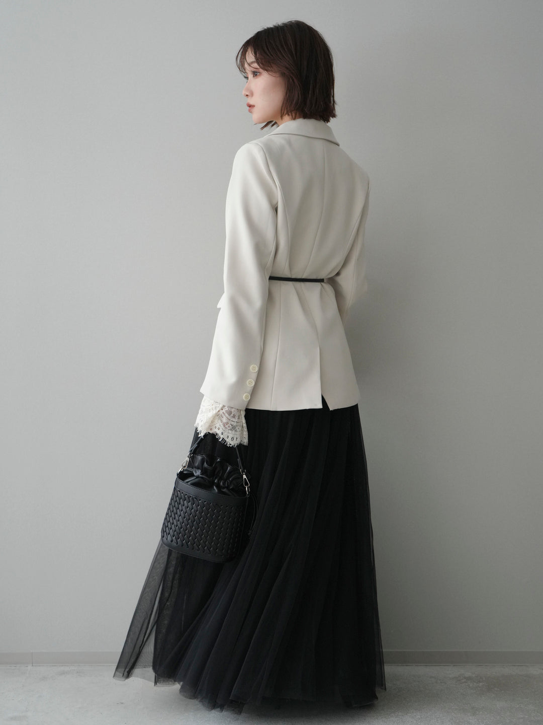 [SET]レースレイヤードスリットジャケット+チュールボリュームスカート(2set)