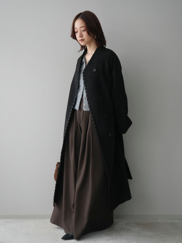 [SET]ハンドステッチ裏中綿ロングコート+テープベルトタックバギーパンツ(2set)