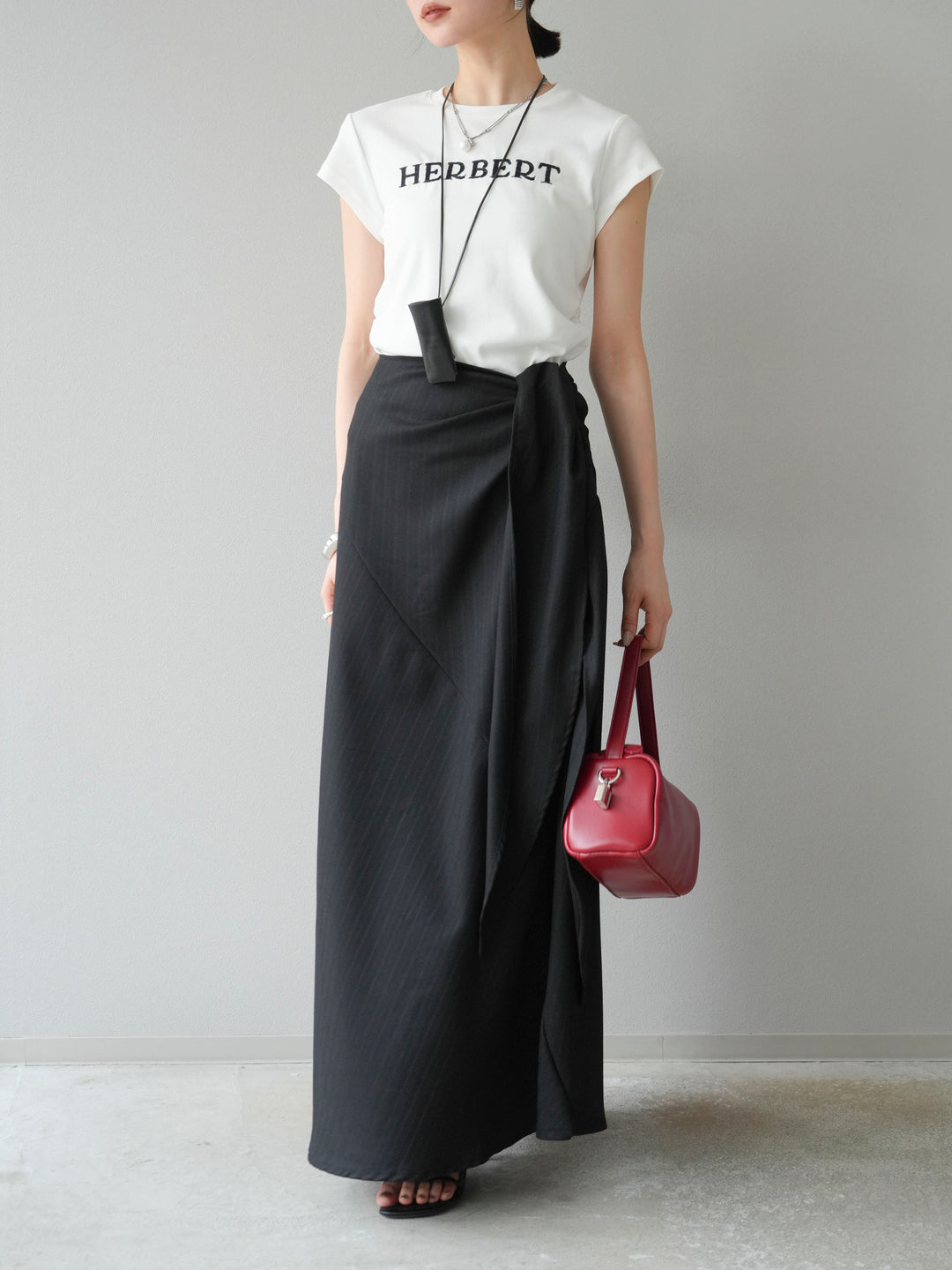 [予約]サイド巻きツイルスカート/ブラック