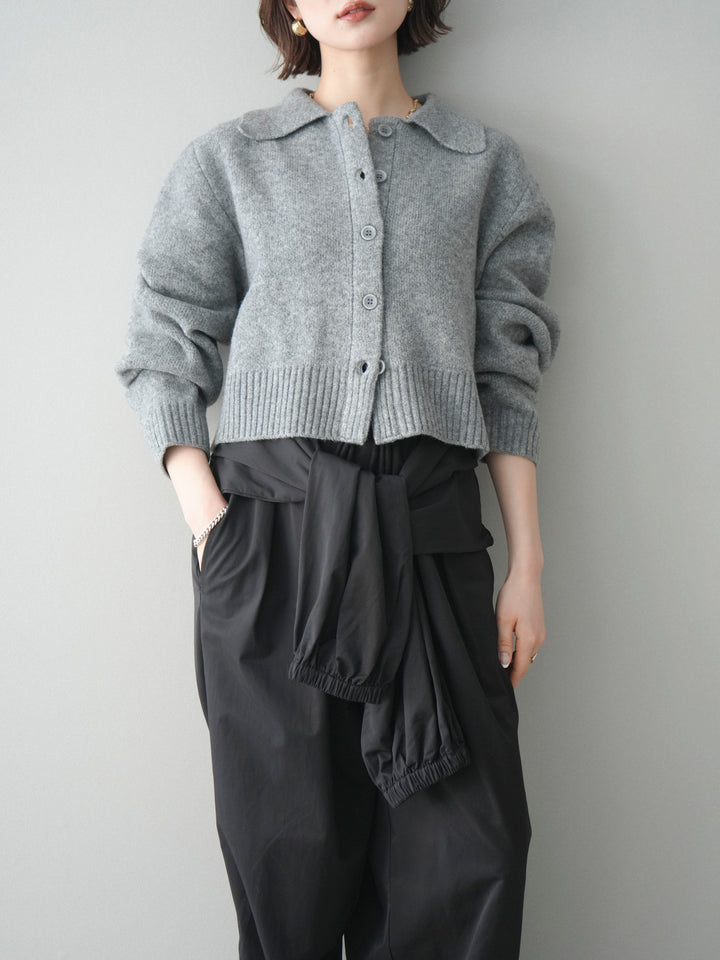 [予約]メランジニット襟付きクロップドカーディガン/gray