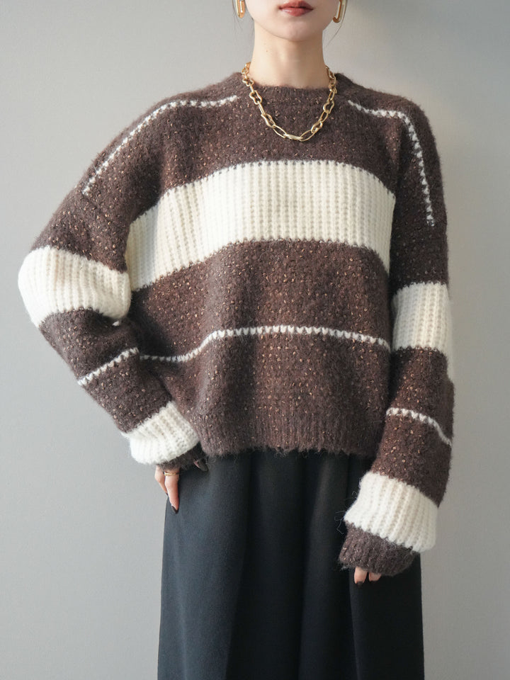 [予約]ネップヤーンボーダーニットプルオーバー/brown