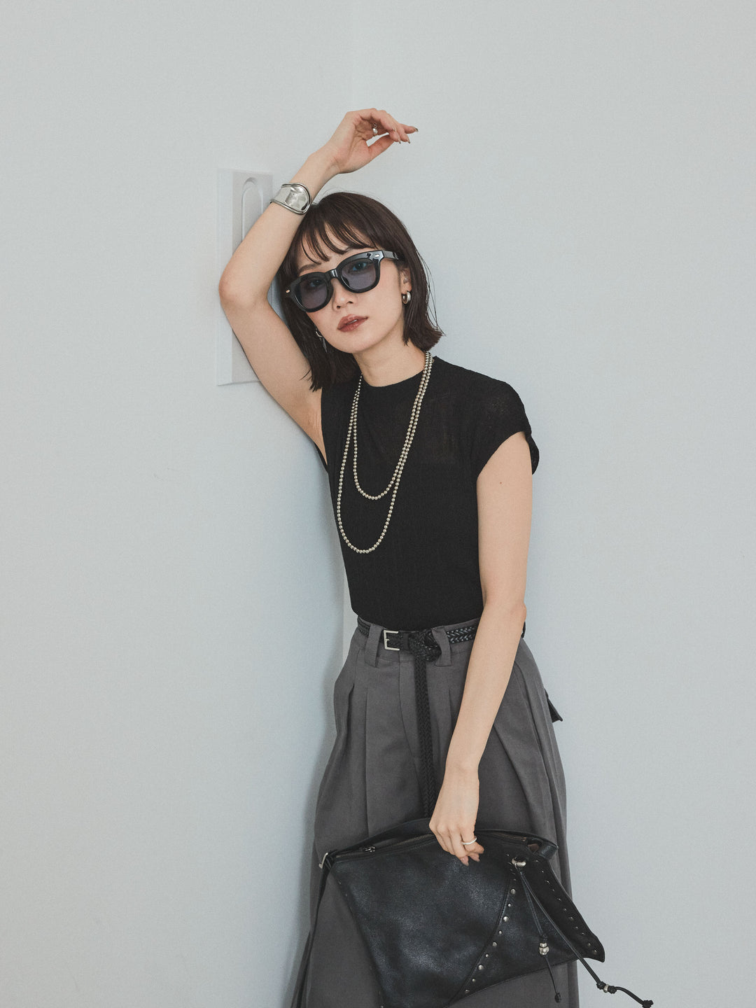 [SET]フレンチスリーブシアーニットトップス+フレンチスリーブシアーニットトップス(2set)