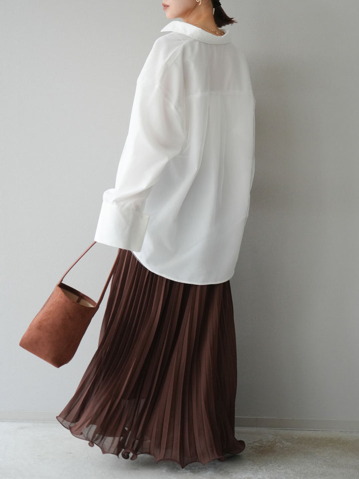 [予約]シフォンプリーツパイピングスカート/ブラウン