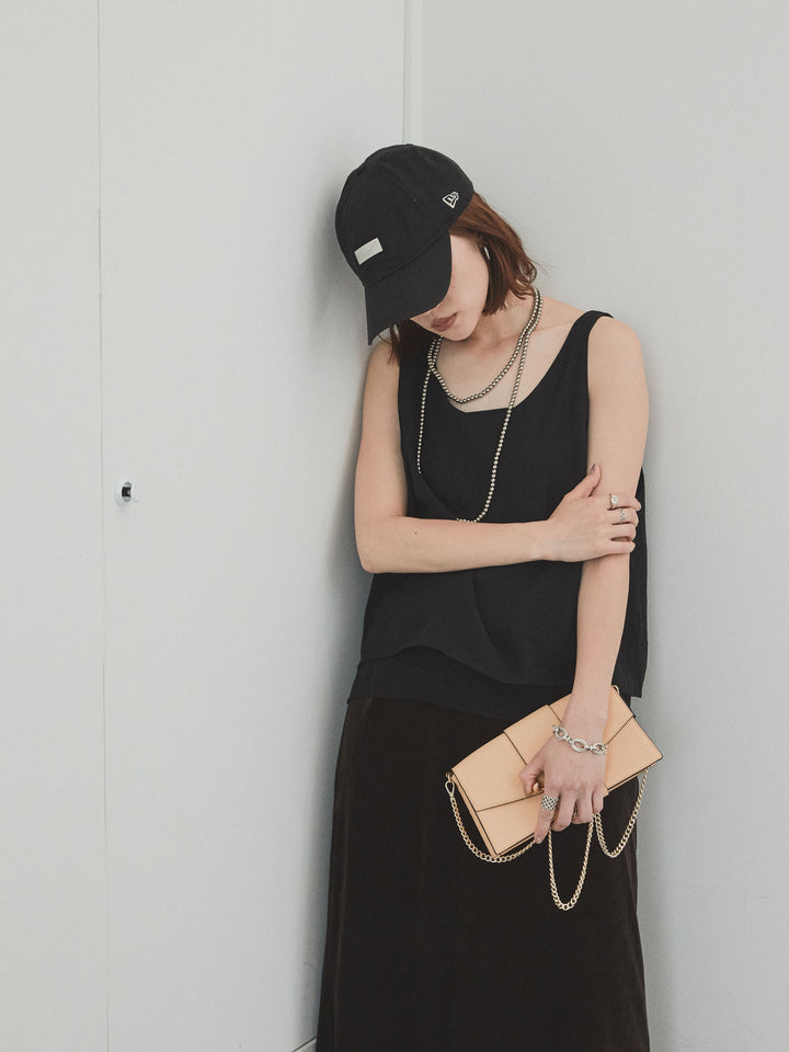 [SET]ワッシャーサテンシアーレイヤードタンクトップ+ベロアナロースカート(2set)