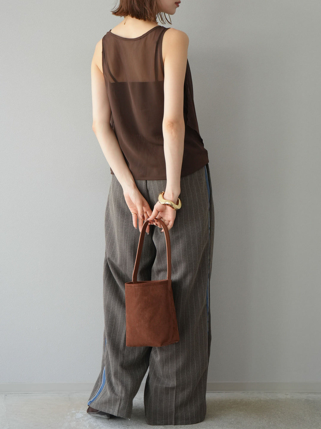 [予約]サイドラインストライプワイドパンツ/ブラウン