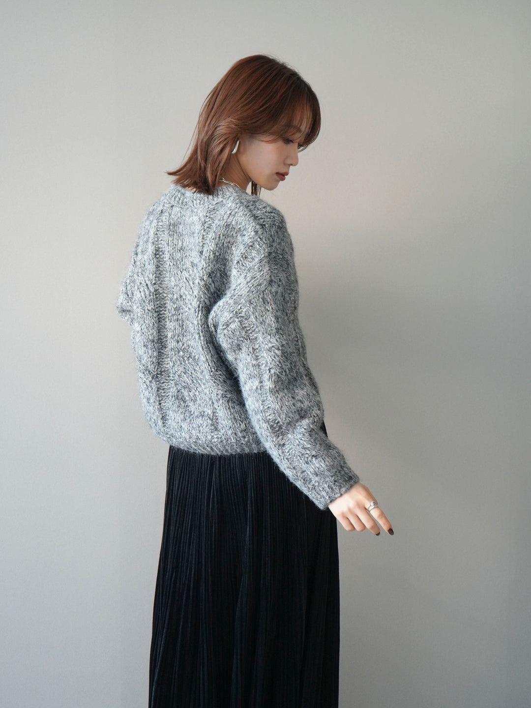 [予約]ワイドケーブルミックスニットプルオーバー/gray