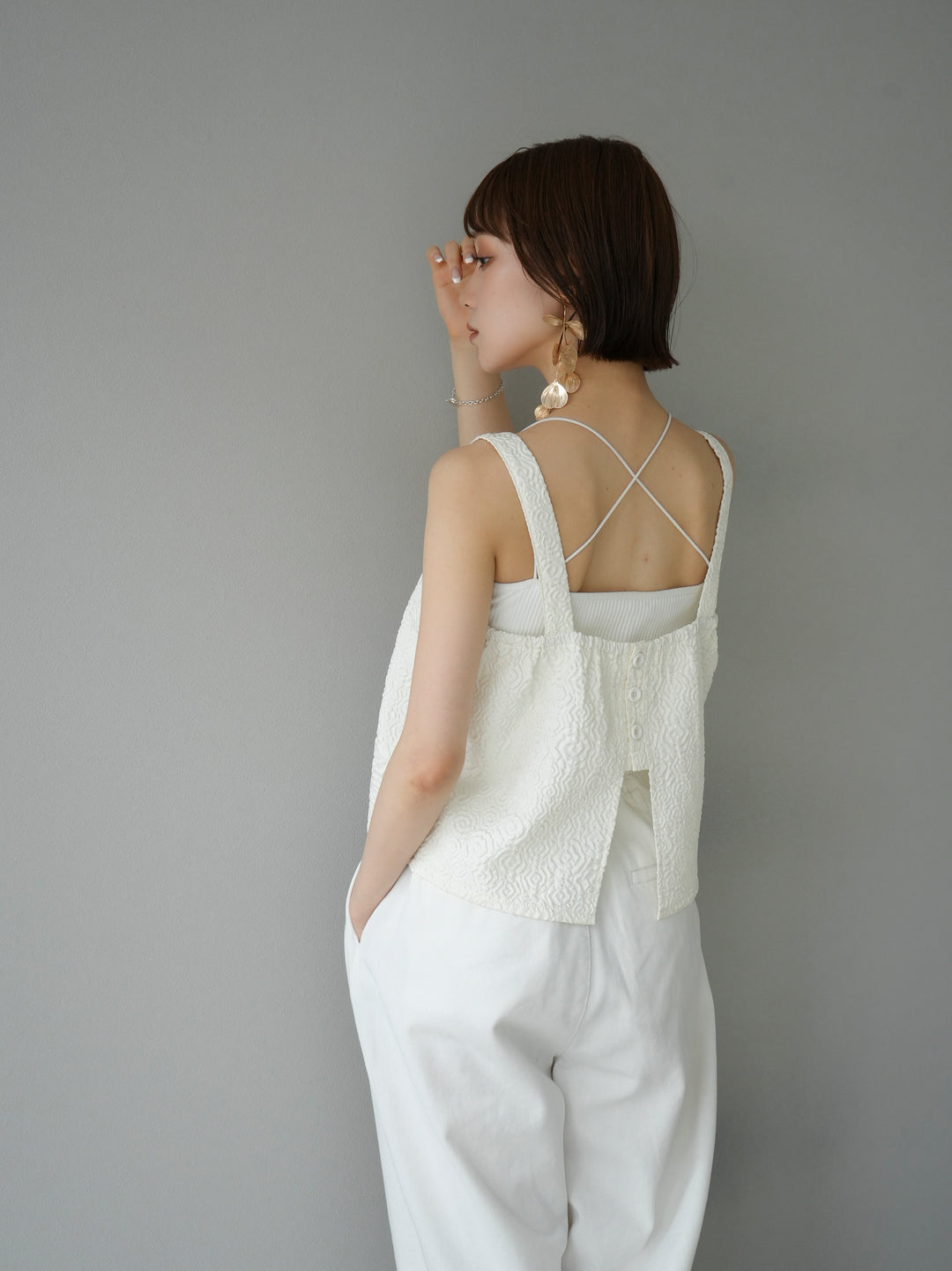 [Pre-order] Puffy Jacquard Bustier Cami Top/Ivory