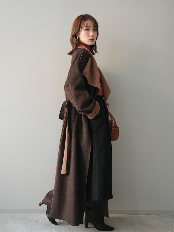 [予約]ベルト付ウールタッチミディアムパンツ/black