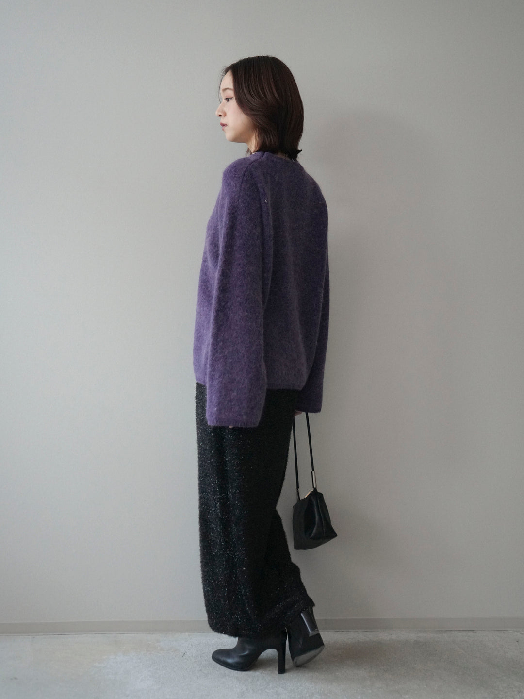 [SET]アンゴラタッチクルーネックニットプルオーバー+ラメシャギーフロントジップスカート(2set)