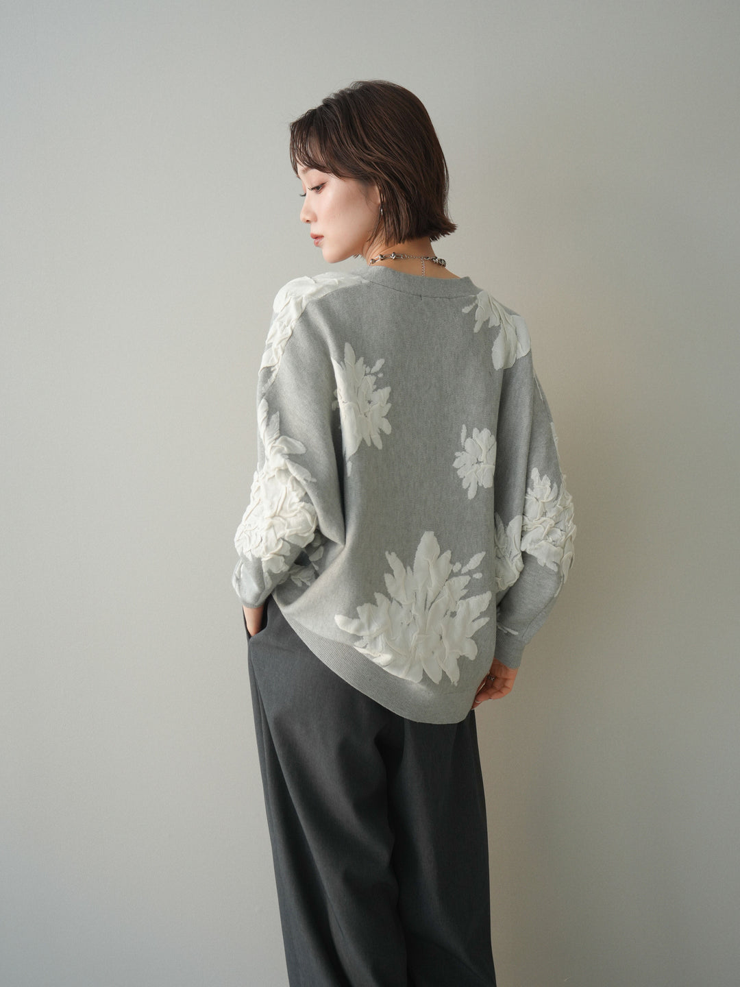 [SET]フラワージャガードニットカーディガン+フラワージャガードニットカーディガン(2set)