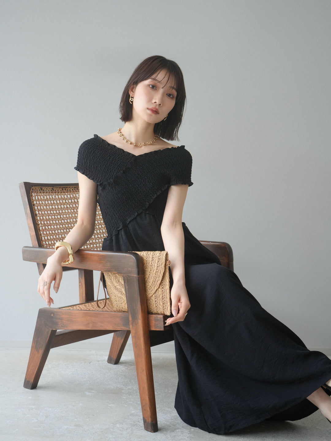 [SET]シャーリングクロスワンピース+シャーリングクロスワンピース(2set)