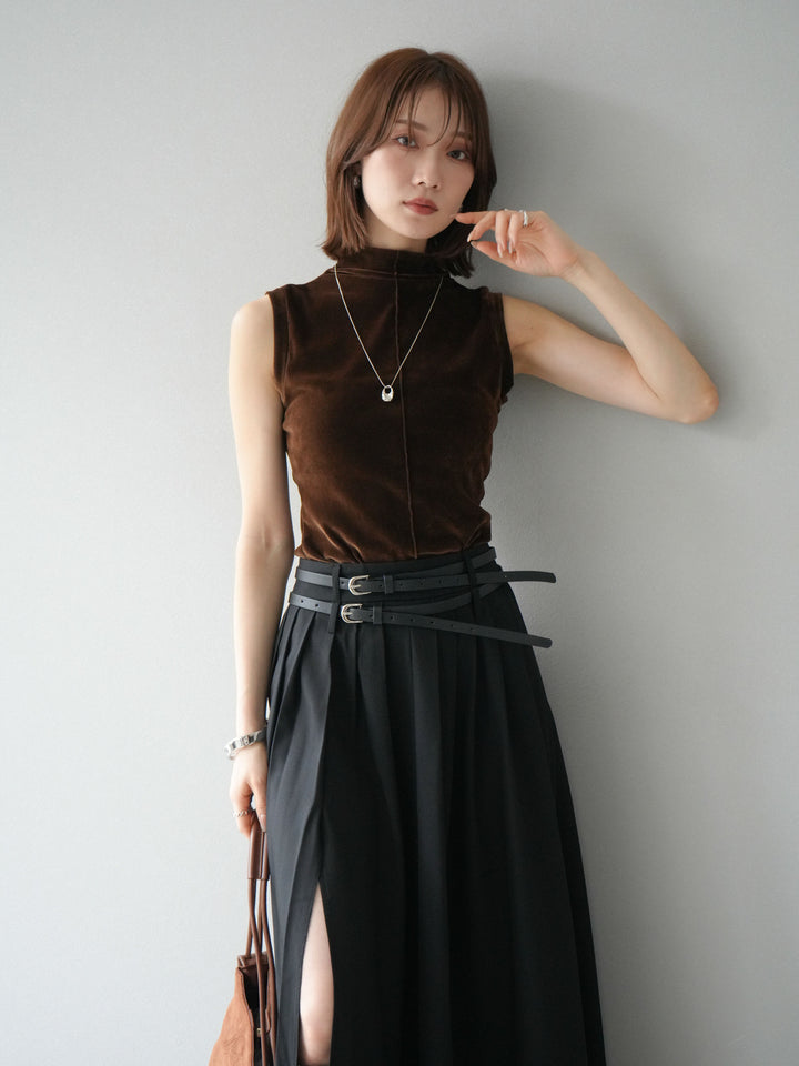 [予約]シアーベロアプチネックノースリーブトップス/ブラウン