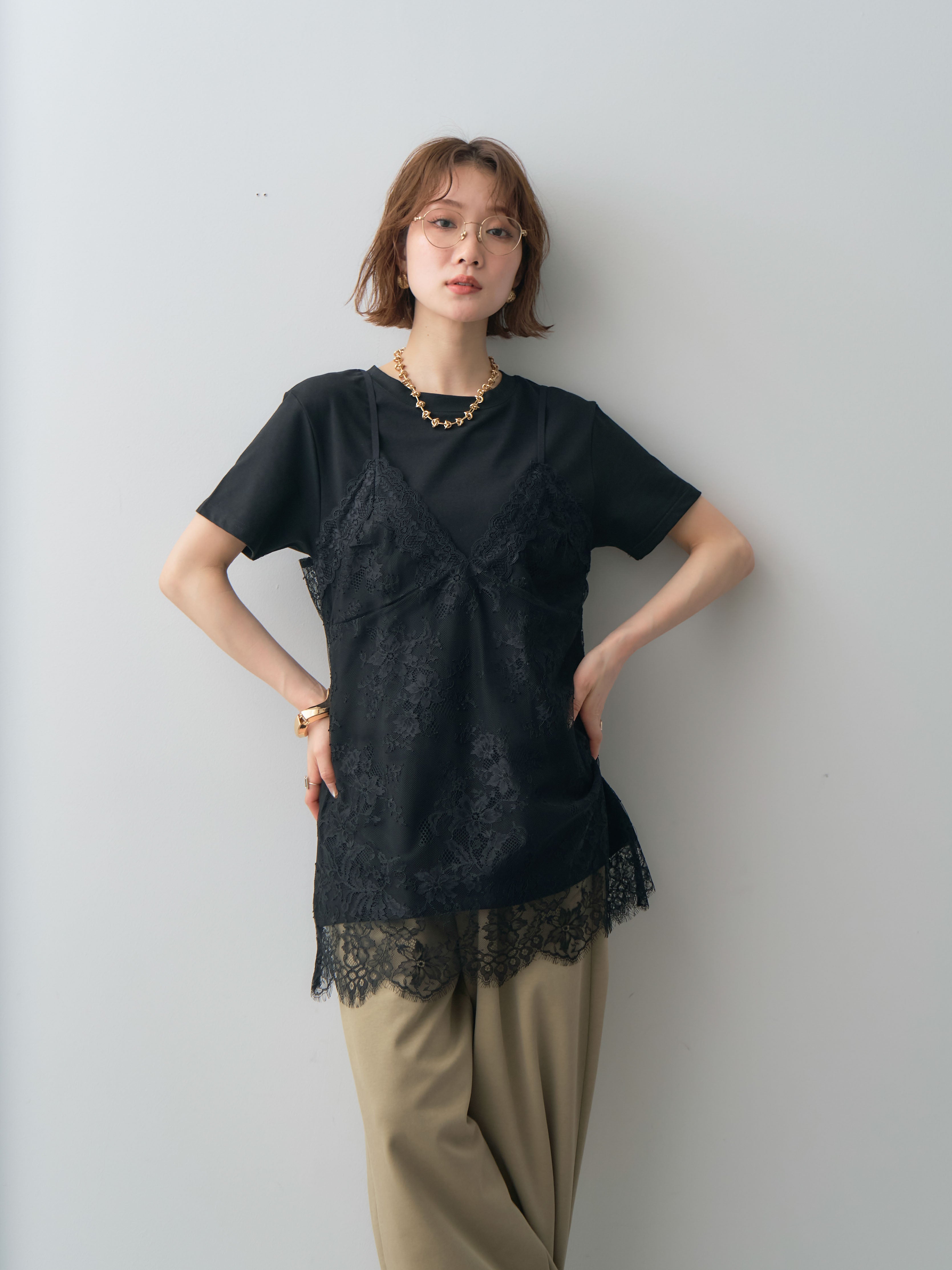 予約]レースキャミチュニックレイヤードTEE/black – Lumier