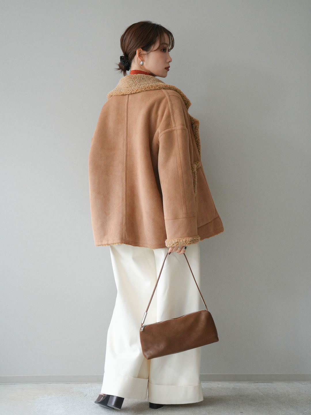 [予約]ベルト付き折り返しコットンツイルワイドパンツ/ivory