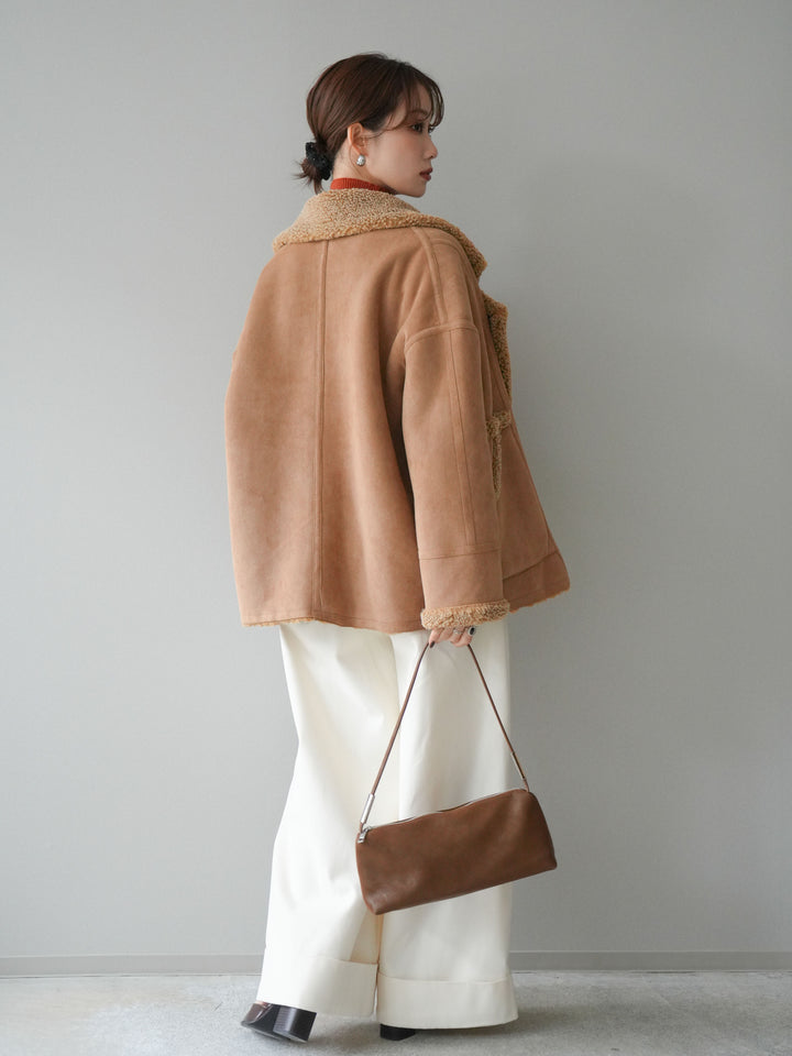 [予約]ベルト付き折り返しコットンツイルワイドパンツ/ivory