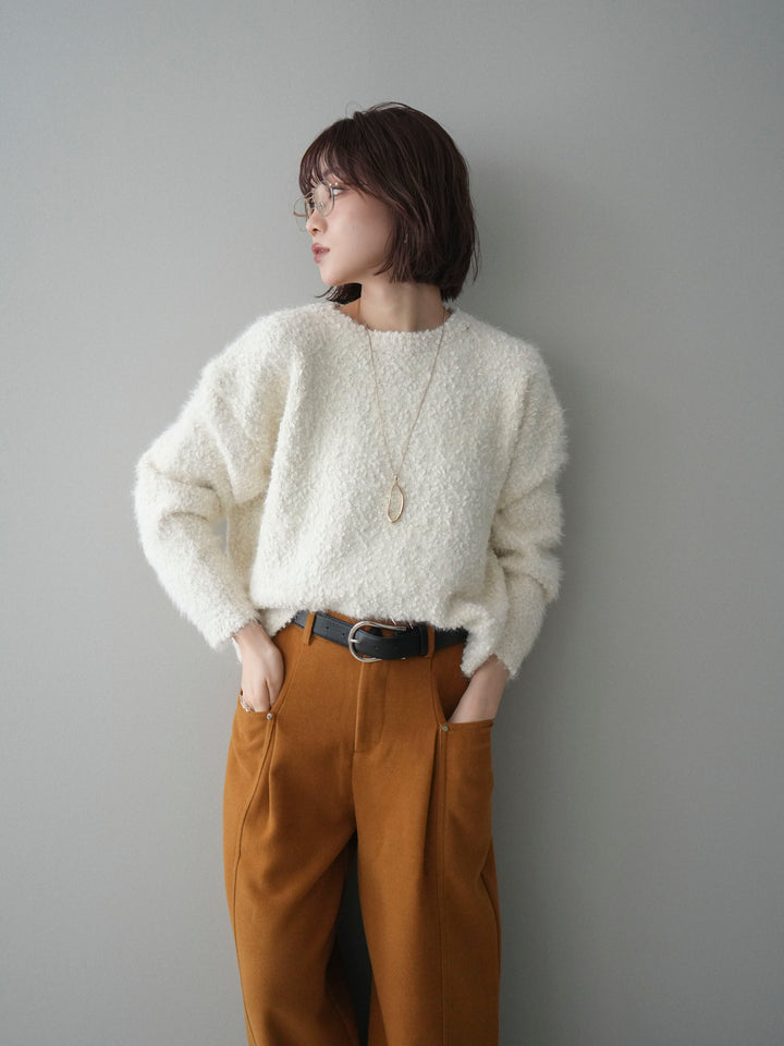 [SET]モールラメミックスヤーンニットプルオーバー+ベルト付起毛コクーンパンツ(2set)