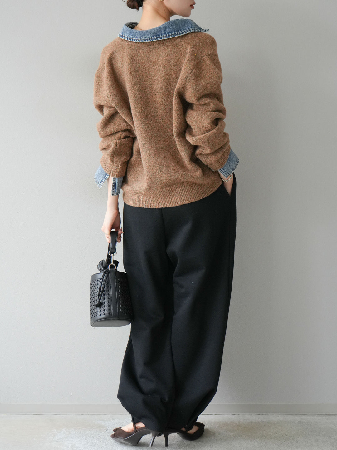 [SET]デニム襟ボタンニットカーディガン+2WAYデザインスウェットパンツ(2set)