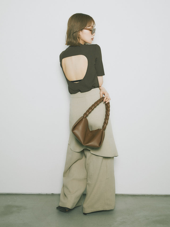 [預訂] 後開人造絲針織上衣/棕色