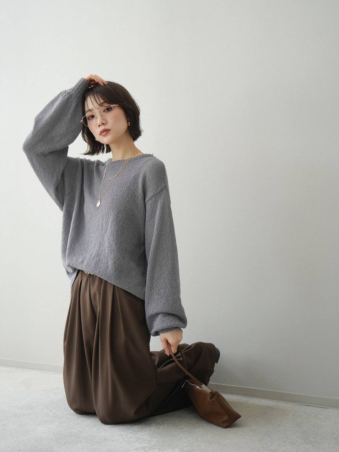 [予約]バックシアーフラワーレースニットプルオーバー/gray