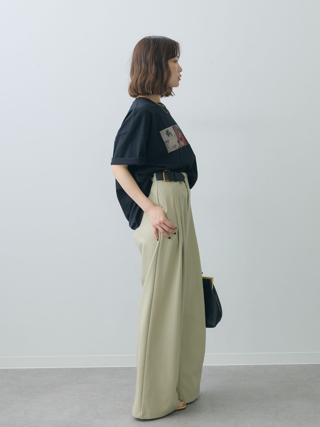 [SET]スリードッグフォトボックスTEE+アシンメトリーベルトタックワイドパンツ(2set)